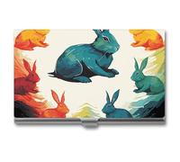 VFMKT Porte-cartes de visite fin en métal portable pour cartes de visite, porte-cartes de visite, porte-carte de nom, motif lapin arc-en-ciel, portefeuille pour homme et femme, style voyage, taille