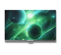 VFMKT Porte-cartes de visite fin en métal portable pour cartes de visite, porte-cartes de visite, porte-carte de visite, portefeuille planète vert clair pour homme et femme