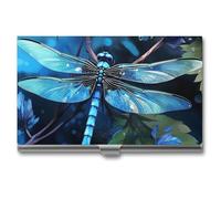 VFMKT Porte-cartes de visite fin en métal portable pour cartes de visite, porte-cartes de visite, porte-cartes artistique, motif libellule bleue, portefeuille pour homme et femme, Style :, Taille