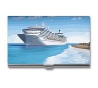 VFMKT Porte-cartes de visite fin en métal portable pour cartes de visite, porte-cartes de visite, porte-cartes de visite, bateau de croisière en bord de mer, portefeuille pour homme et femme, style