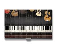 VFMKT Porte-cartes de visite fin en métal portable pour cartes de visite, porte-cartes de visite, porte-cartes à motif guitare piano pour homme et femme, style voyage, style, taille unique, Style :,