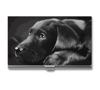 VFMKT Porte-cartes de visite fin en métal - Porte-cartes de visite - Noir - Motif chiot labrador - Pour homme et femme, Style :, Taille unique