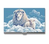 VFMKT Porte-cartes de visite fin en métal - Porte-cartes de visite portable - Agneau avec un lion - Pour homme et femme - Pour le bureau et les voyages, Style :, Taille unique