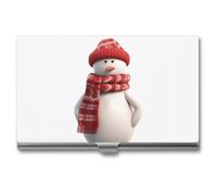 VFMKT Porte-cartes de visite fin en métal - Porte-cartes de visite portable - Bonhomme de neige portant une écharpe rouge - Portefeuille pour homme et femme
