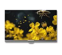 VFMKT Porte-cartes de visite fin en métal - Porte-cartes de visite portable - Motif abeilles volant sur des fleurs - Portefeuille pour homme et femme - Style voyage de bureau - Taille unique, Style :,