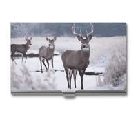 VFMKT Porte-cartes de visite fin en métal - Porte-cartes de visite portable - Motif cerf sur la nature sauvage - Pour homme et femme - Style de voyage - Taille unique, Style :, Taille unique