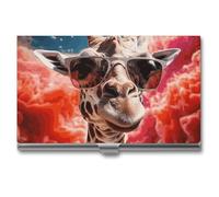 VFMKT Porte-cartes de visite fin en métal - Porte-cartes de visite portable - Motif girafe portant des lunettes de soleil - Pour homme et femme - Style voyage - Taille unique, Style :, Taille unique