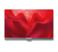 VFMKT Porte-cartes de visite fin en métal - Porte-cartes de visite portable - Motif vagues rouges - Pour homme et femme