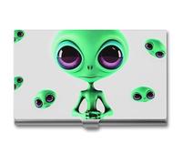 VFMKT Porte-cartes de visite fin en métal - Porte-cartes de visite - Porte-carte de visite - Portefeuille Alien vert pour homme et femme - Style voyage de bureau - Taille unique, Style :, Taille