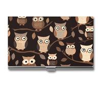 VFMKT Porte-cartes de visite fin en métal - Porte-cartes de visite - Porte-cartes de visite mignon - Marron - Motif hiboux - Portefeuille pour homme et femme - Style de voyage - Taille unique, Style