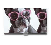 VFMKT Porte-cartes de visite fin en métal - Porte-cartes de visite - Porte-cartes de visite - Motif bouledogue français - Portefeuille pour homme et femme - Pour le bureau et les voyages, Style :,