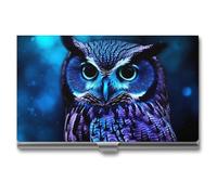 VFMKT Porte-cartes de visite fin en métal - Porte-cartes de visite - Porte-cartes de visite - Motif hibou bleu - Pour homme et femme - Style de voyage - Taille unique, Style :, Taille unique