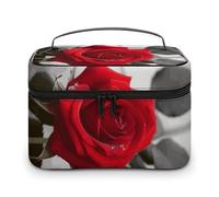 VFMKT Red Rose2 Trousse de maquillage portable de voyage avec fermeture éclair pour femme Rose rouge 2 25 x 18 x 15 cm, Red Rose2., 25x18x15cm