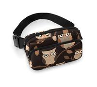 VFMKT Sac banane pour homme et femme - Motif chouettes - Marron - Réglable - Pour voyage, sport, randonnée - 20 x 13 cm, Style :, 20x13cm