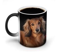 VFMKT Tasse à café en céramique à poils longs teckel 325 ml sensible à la chaleur Tasse à café magique à changement de couleur pour homme et femme