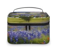 VFMKT Texas Bluebonnets Trousse de maquillage portable de voyage avec fermeture éclair pour femme Motif paysage du Texas Bluebonnets 25 x 18 x 15 cm, Texas Bluebonnets Paysage, 25x18x15cm