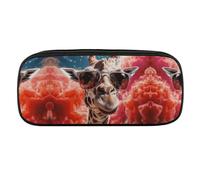 VFMKT Trousse à crayons en cuir étanche - Jolie trousse de voyage pour maquillage - Pour homme et femme - Motif girafe portant des lunettes de soleil, Style :, Taille unique