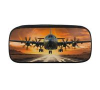 VFMKT Trousse à crayons en cuir imperméable et mignonne - Trousse de maquillage de voyage pour homme et femme - Avec avion militaire atterrissant sur les pistes de l'armée de l'air contre le beau