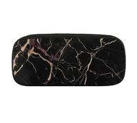 VFMKT Trousse à crayons en cuir imperméable et mignonne - Trousse de voyage pour cosmétiques et maquillage - Pour homme et femme - Marbre noir et doré