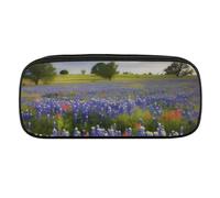 VFMKT Trousse à crayons en cuir imperméable - Jolie trousse de voyage pour cosmétiques et maquillage - Pour homme et femme - Paysage des Bluebonnets du Texas, Style :, Taille unique
