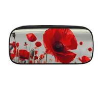 VFMKT Trousse à crayons en cuir imperméable - Jolie trousse de voyage pour cosmétiques et maquillage - Pour homme et femme - Fleur de coquelicot rouge