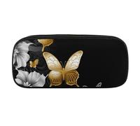 VFMKT Trousse à crayons en cuir imperméable - Jolie trousse de voyage pour cosmétiques et maquillage - Pour homme et femme - Papillons blancs dorés et noirs