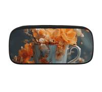 VFMKT Trousse à crayons en cuir imperméable - Jolie trousse de voyage pour maquillage - Pour homme et femme - Motif fleurs dans une tasse, Style :, Taille unique