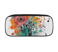 VFMKT Trousse à crayons en cuir imperméable mignonne - Trousse de voyage pour maquillage - Pour homme et femme - Motif pissenlits et notes de musique