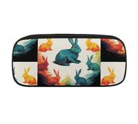 VFMKT Trousse à crayons en cuir imperméable pour homme et femme, lapin arc-en-ciel, Style :, Taille unique