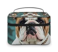 VFMKT Trousse de maquillage amusante avec motif bouledogue anglais - Portable - Trousse de toilette avec fermeture éclair - Pour femme - Bouledogue anglais amusant - 25 x 18 x 15 cm, Bulldog anglais