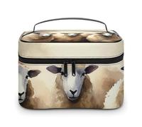 VFMKT Trousse de maquillage aquarelle en forme de mouton portable avec fermeture éclair pour femme - 25 x 18 x 15 cm, Aquarelle Moutons, 25x18x15cm