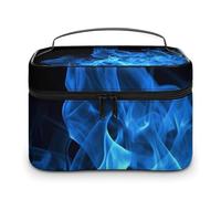 VFMKT Trousse de maquillage portable à motif flamme bleue avec fermeture éclair pour femme - Flamme bleue - 25 x 18 x 15 cm, Flamme bleue., 25x18x15cm
