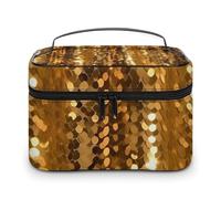 VFMKT Trousse de maquillage portable à paillettes dorées avec fermeture éclair pour femme 25 x 18 x 15 cm, Paillettes dorées, 25x18x15cm