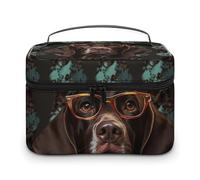 VFMKT Trousse de maquillage portable à poils courts avec fermeture éclair pour femme - Pointeur allemand à poils courts dans des lunettes, 25 x 18 x 15 cm, Pointeur allemand à poil court en lunettes,