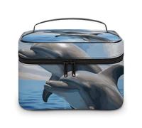 VFMKT Trousse de maquillage portable avec fermeture éclair - 25 x 18 x 15 cm - Deux dauphins, Deux dauphins, 25x18x15cm