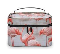 VFMKT Trousse de maquillage portable avec fermeture éclair - Motif flamants roses - 25 x 18 x 15 cm, Flamants roses, 25x18x15cm