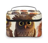 VFMKT Trousse de maquillage portable avec fermeture éclair - Motif hiboux - 25 x 18 x 15 cm, Chouettes et oiseaux., 25x18x15cm