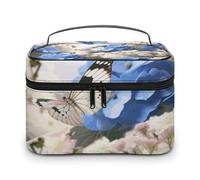VFMKT Trousse de maquillage portable avec fermeture éclair Motif hortensias et marguerites et papillons, Hortensias Marguerites Papillons, 25x18x15cm