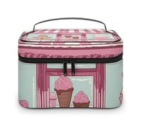 VFMKT Trousse de maquillage portable avec fermeture éclair pour femme - 25 x 18 x 15 cm, Magasin de crème glacée, 25x18x15cm
