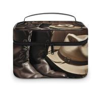 VFMKT Trousse de maquillage portable avec fermeture éclair pour femme - Chapeau noir - 25 x 18 x 15 cm, Bottes western de cowboy noires, 25x18x15cm