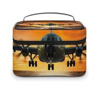 VFMKT Trousse de maquillage portable avec fermeture éclair pour femme Motif avion militaire atterrissant sur les pistes de l'armée contre la belle trousse de maquillage DuSky, Avion militaire