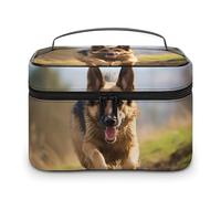 VFMKT Trousse de maquillage portable avec fermeture éclair pour femme - Motif berger allemand - 25 x 18 x 15 cm, Berger allemand en train de courir, 25x18x15cm