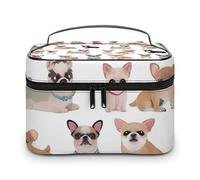 VFMKT Trousse de maquillage portable avec fermeture éclair pour femme Motif carlin mignon 25 x 18 x 15 cm, Joli motif carlin chihuahua., 25x18x15cm