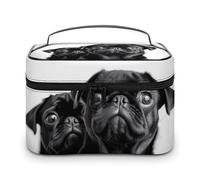 VFMKT Trousse de maquillage portable avec fermeture éclair pour femme - Motif carlin noir mignon - 25 x 18 x 15 cm, Adorable chien carlin noir., 25x18x15cm
