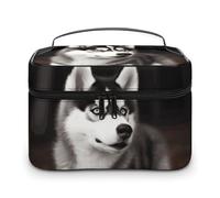 VFMKT Trousse de maquillage portable avec fermeture éclair pour femme - Motif chien husky mignon - 25 x 18 x 15 cm, Chien Husky mignon, 25x18x15cm