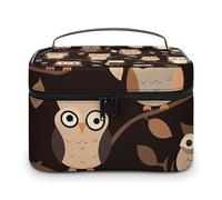 VFMKT Trousse de maquillage portable avec fermeture éclair pour femme Motif chouettes marron 25 x 18 x 15 cm, Chouettes mignonnes marron, 25x18x15cm
