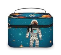 VFMKT Trousse de maquillage portable avec fermeture éclair pour femme, motif fusée, astronaute, 25 x 18 x 15 cm, Astronaute fusée spatiale, 25x18x15cm