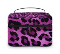 VFMKT Trousse de maquillage portable avec fermeture éclair pour femme Motif léopard violet 25 x 18 x 15 cm, Violet/motif léopard, 25x18x15cm