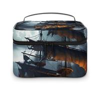 VFMKT Trousse de maquillage portable avec fermeture éclair pour femme Motif voilier pirate pleine lune 25 x 18 x 15 cm, Voilier pirate pleine lune, 25x18x15cm