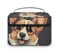 VFMKT Trousse de maquillage portable avec illustration de chien Corgi mignon - Trousse de maquillage de voyage avec fermeture éclair - Trousse de toilette pour femme - Illustration de chien Corgi
